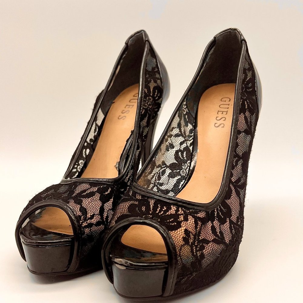 Guess Lace Peep Platform Heels - Size 7 - Gaminata - Gently Used